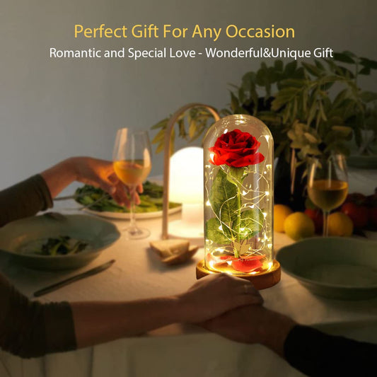 Mothers'Day Gifts for Mom,Beauty and the Beast Rose in Glass Dome,Birthday Gifts for Women,Red Silk Rose Forever Flowers with Lights,Mom Gift,Romantic Gifts for Her,Anniversary Birthday Gift