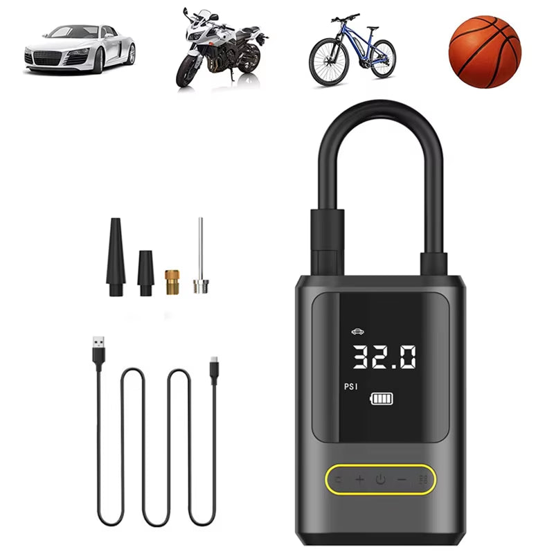Wireless Electric Air Compressor and Tire Inflator for Motorcycles, Bicycles, Boats, and Automotive Applications