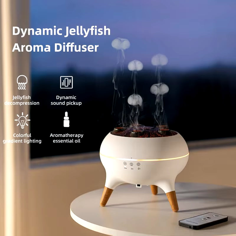 Dynamic Jellyfish Air Humidifier and Essential Oil Diffuser with Remote Control, 250ml Capacity, 7 Color Night Lights for Bedroom Use
