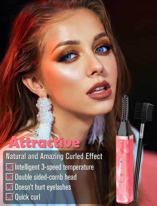 Heated Eyelash Curler, Electric Eyelash Curler USB Rechargeable for Quick Natural Curling, Long Lasting Curl Eyelashes Tool Valentine'S & Christmas Gifts for Women - Watermelon Powder