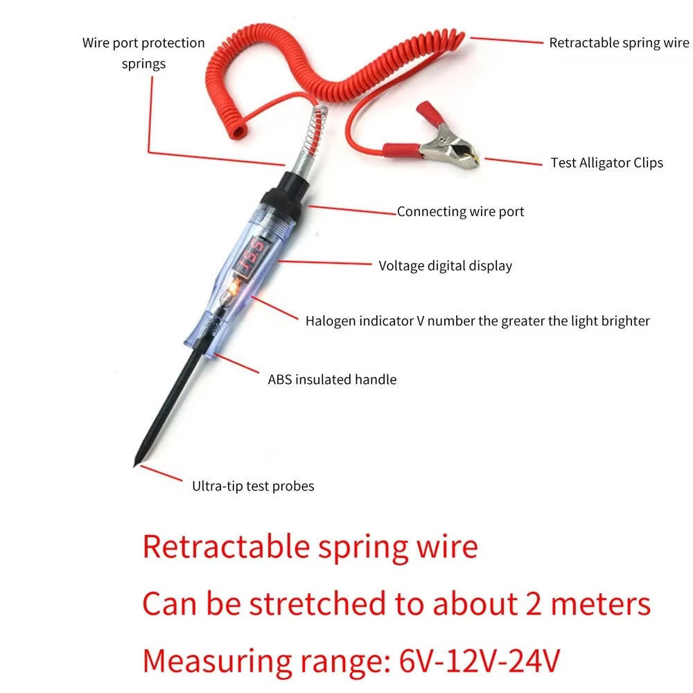 Automotive Voltage Circuit Tester for 6V and 24V Systems - Diagnostic Probe and Measuring Pen Tools