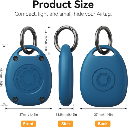 (4 Pack) for Airtag Keychain Holder Case | IPX8 Waterproof, Ultra-Compact | Portable Air Tag Holder Cover for Backpack, Keys, Luggage - 2 Black/2 Blue