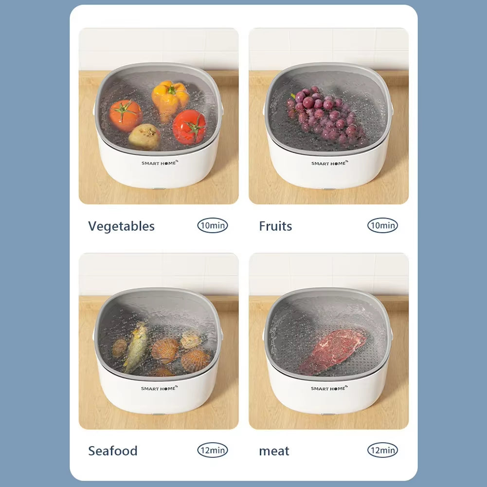 Ultrasonic Vegetable and Fruit Cleaner for Household Use - Pesticide Residue and Dirt Removal Purification System