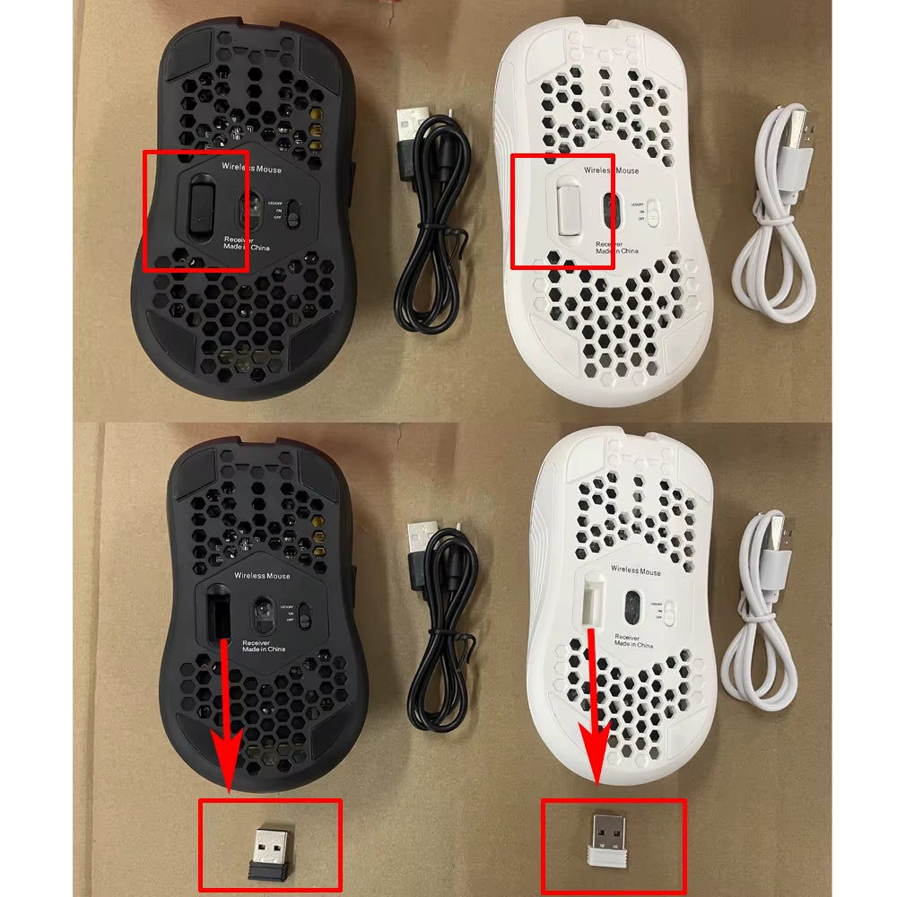 2.4GHz Wireless RGB Backlit Gaming Mouse with 6 Buttons, 3-Speed DPI, Type-C Rechargeable, Ergonomic Honeycomb Design