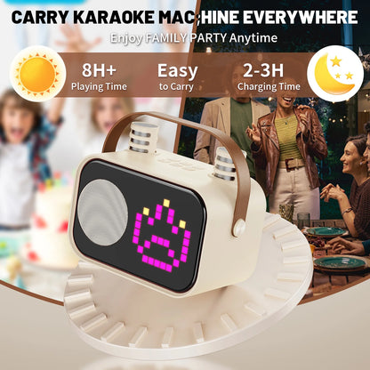 Karaoke Machine, Portable Karaoke Machine for Adult, 15 Kinds of Animation Display, Funny Magic Voice, D58-T-Beige