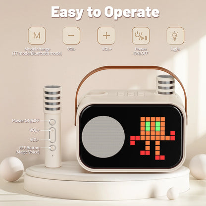 Karaoke Machine, Portable Karaoke Machine for Adult, 15 Kinds of Animation Display, Funny Magic Voice, D58-T-Beige