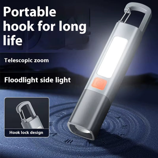 High-Performance ABS Flashlight with USB Charging - Compact Outdoor Camping Lamp with Telescopic Focus and COB Side Light