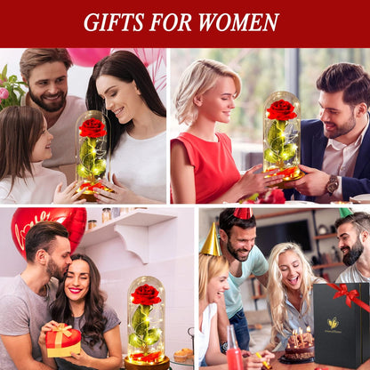 Mothers'Day Gifts for Mom,Beauty and the Beast Rose in Glass Dome,Birthday Gifts for Women,Red Silk Rose Forever Flowers with Lights,Mom Gift,Romantic Gifts for Her,Anniversary Birthday Gift