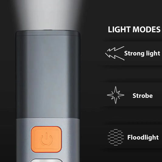 High-Performance ABS Flashlight with USB Charging - Compact Outdoor Camping Lamp with Telescopic Focus and COB Side Light