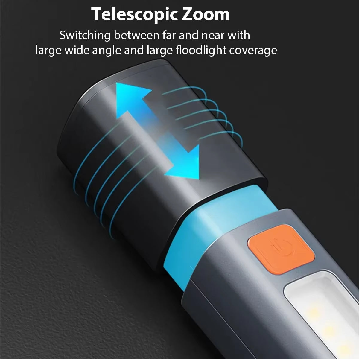 High-Performance ABS Flashlight with USB Charging - Compact Outdoor Camping Lamp with Telescopic Focus and COB Side Light